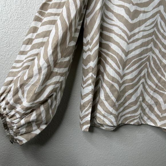 Lafayette 148 Elina Zebra Stripe Linen Blouse Taupe Multi Size XL - Picture 6 of 10